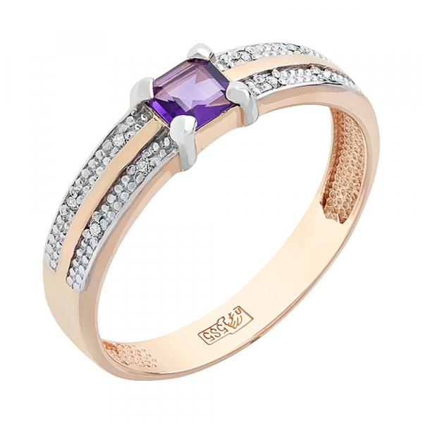 Золотое кольцо с аметистом и фианитом № 108047