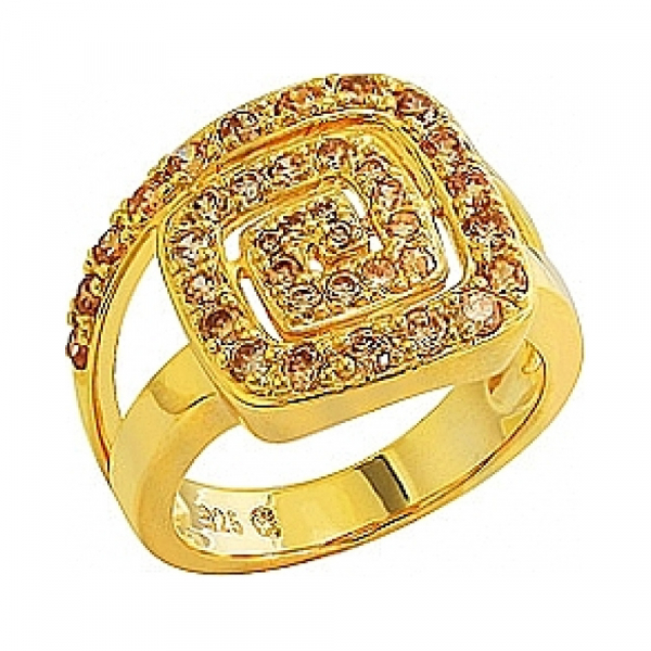 Серебряное кольцо с фианитом и золотым покрытием № 80536