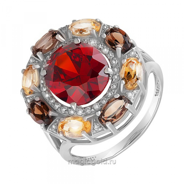 Серебряное кольцо с полудрагоценными вставками, алпанитом и фианитом № 133688