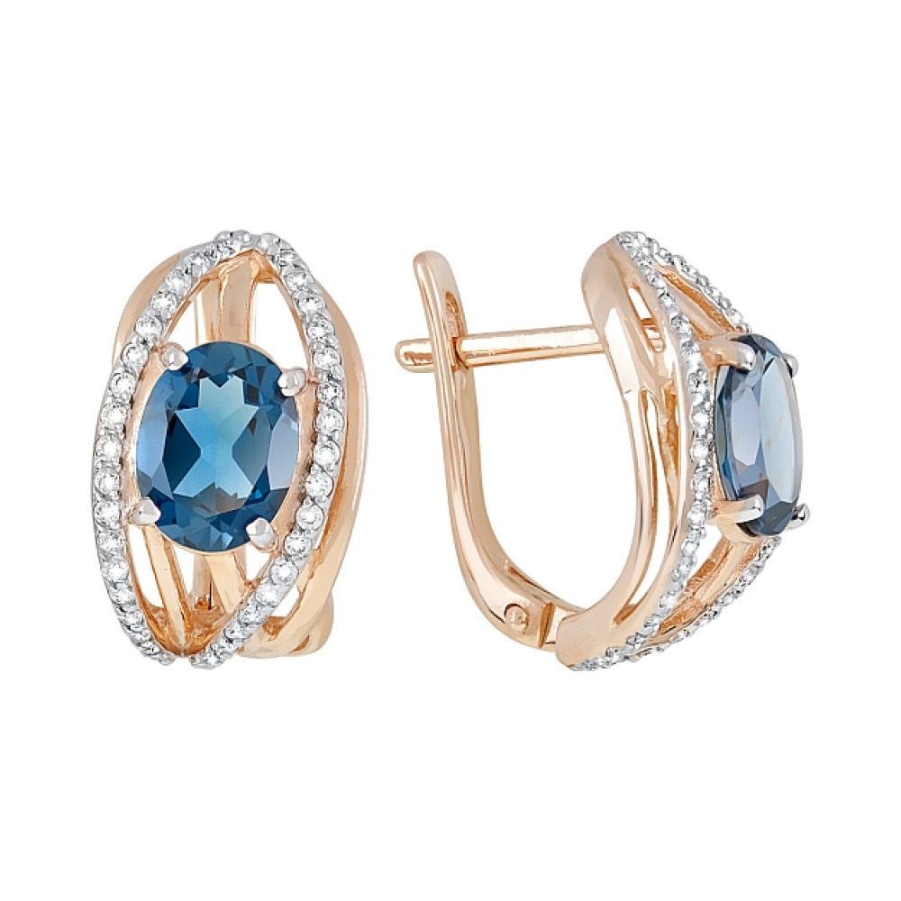 Золотые серьги с топазом и фианитом № 119631