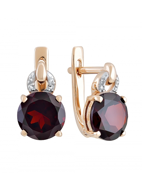 Золотые серьги с гранатом и фианитом № 131911