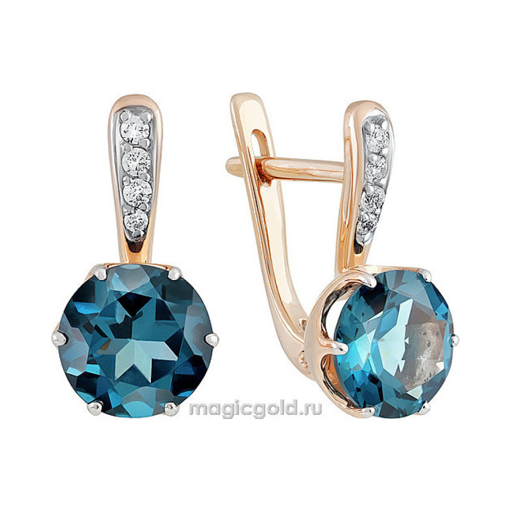 Золотые серьги с топазом и фианитом № 138869