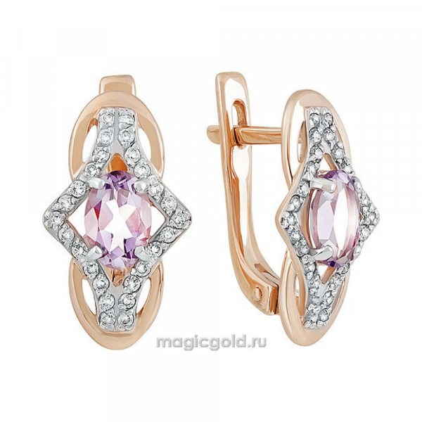 Золотые серьги с аметистом и фианитом № 141411