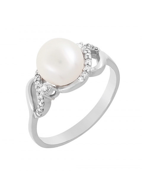 Золотое кольцо с жемчугом и фианитом № 76947