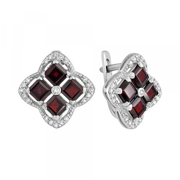 Серебряные серьги с гранатом и фианитом № 132029