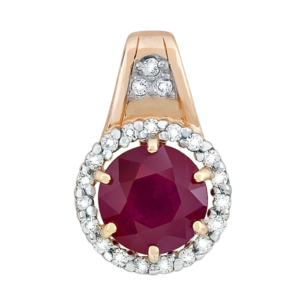 Золотая подвеска с бриллиантом и рубином № 114182