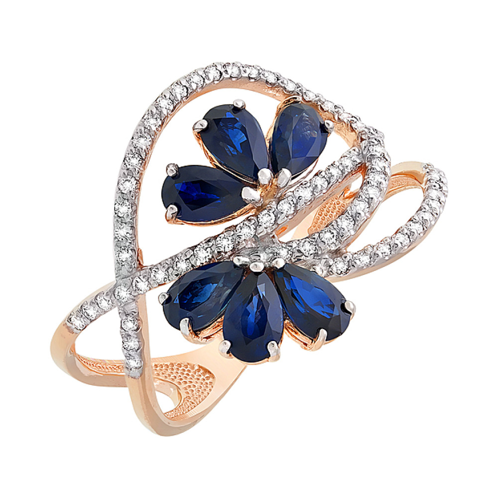 Золотое кольцо с сапфиром и фианитом № 84321