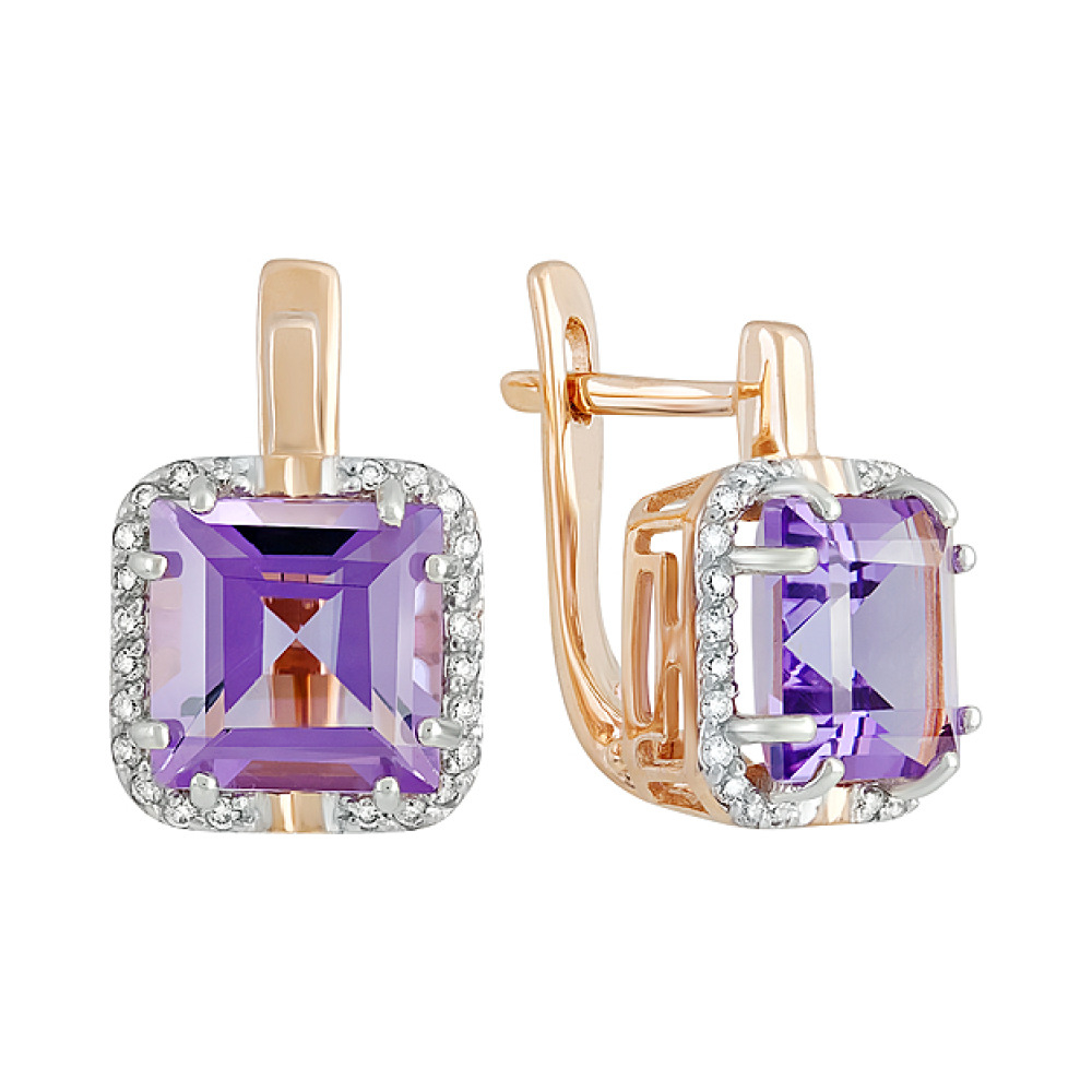Золотые серьги с аметистом и фианитом № 129442