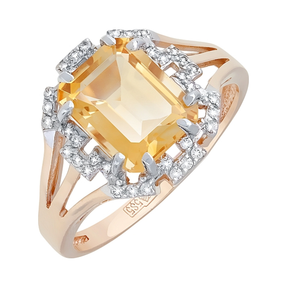 Золотое кольцо с цитрином и фианитом № 120217