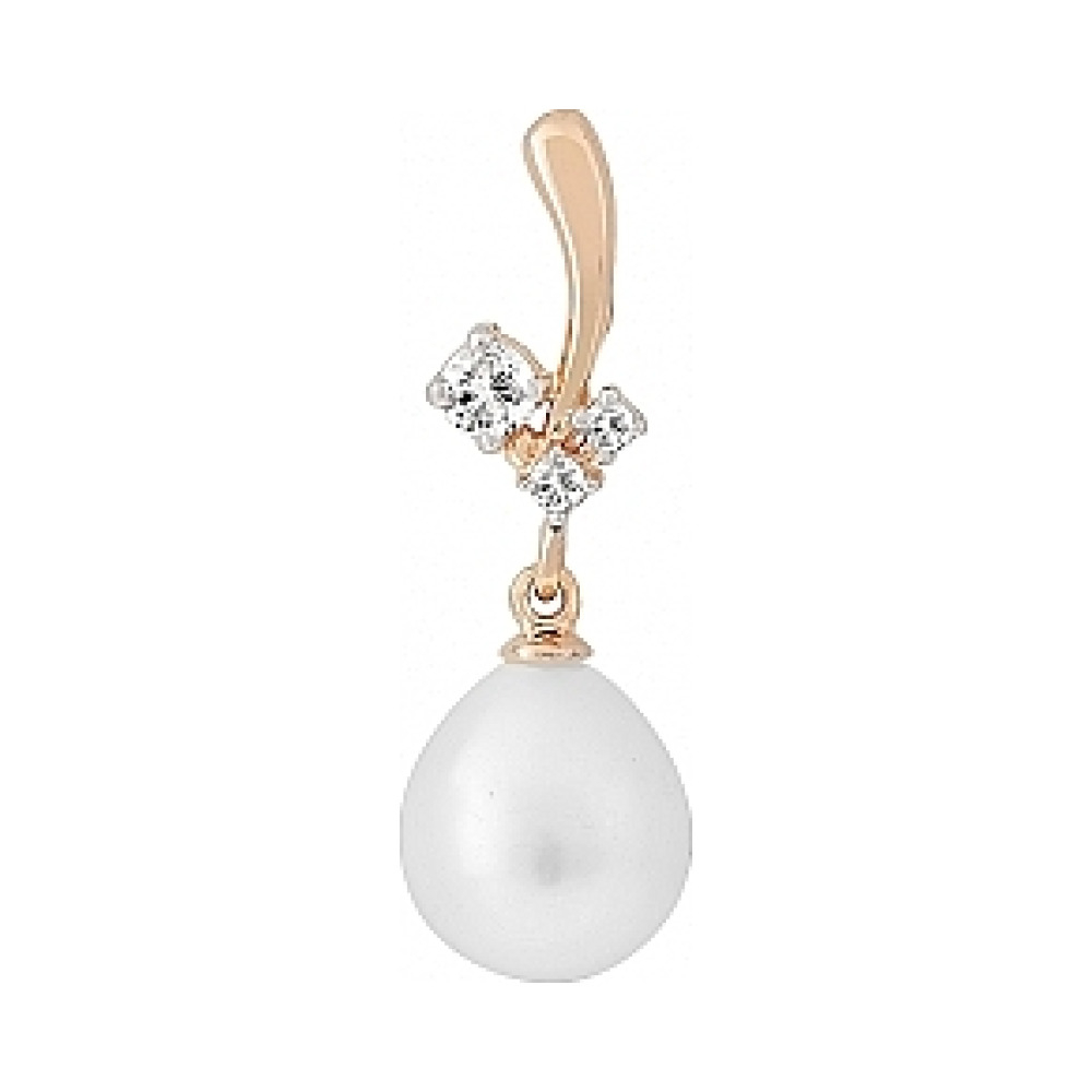 Золотая подвеска с жемчугом и фианитом № 94517