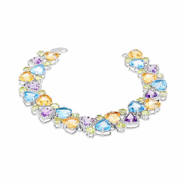 Серебряный браслет с полудраг. вставками и фианитом № 124399