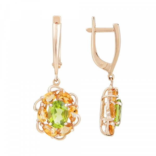 Золотые серьги с полудрагоценными вставками № 116465