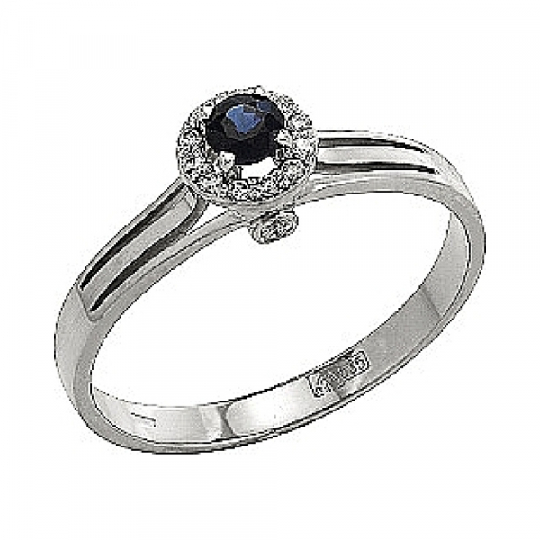 Золотое кольцо с бриллиантом и сапфиром № 82880