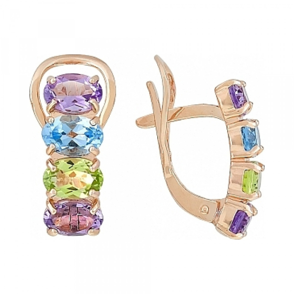 Золотые серьги с аметистом, топазом и хризолитом № 112873