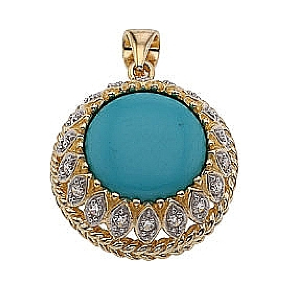 Серебряная подвеска с имитац. бирюзы, фианитом и зол.покрыт. № 34152