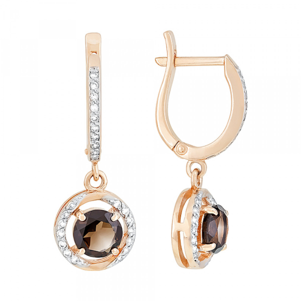 Золотые серьги с раухтопазом и фианитом № 117922