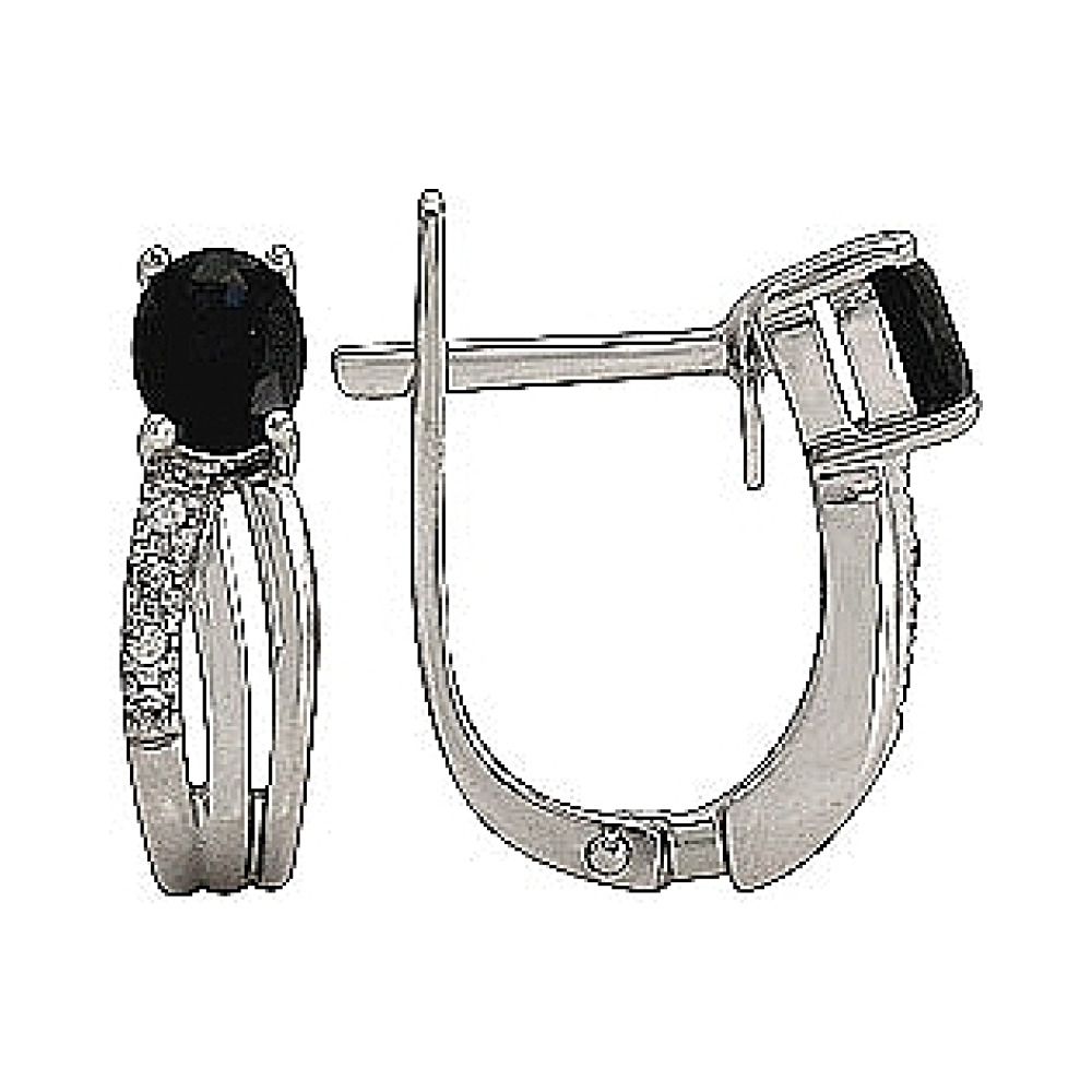 Золотые серьги с бриллиантом и сапфиром № 74498