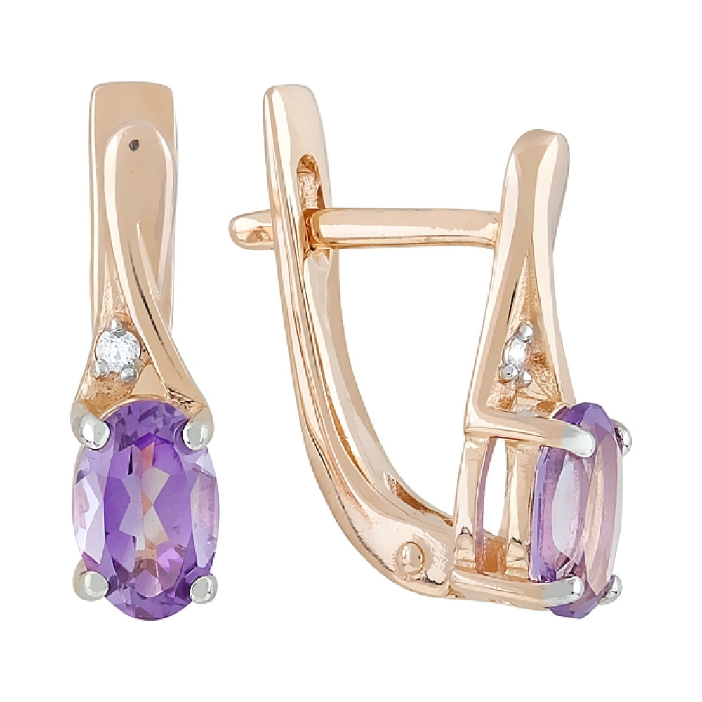 Золотые серьги с аметистом и фианитом № 120997