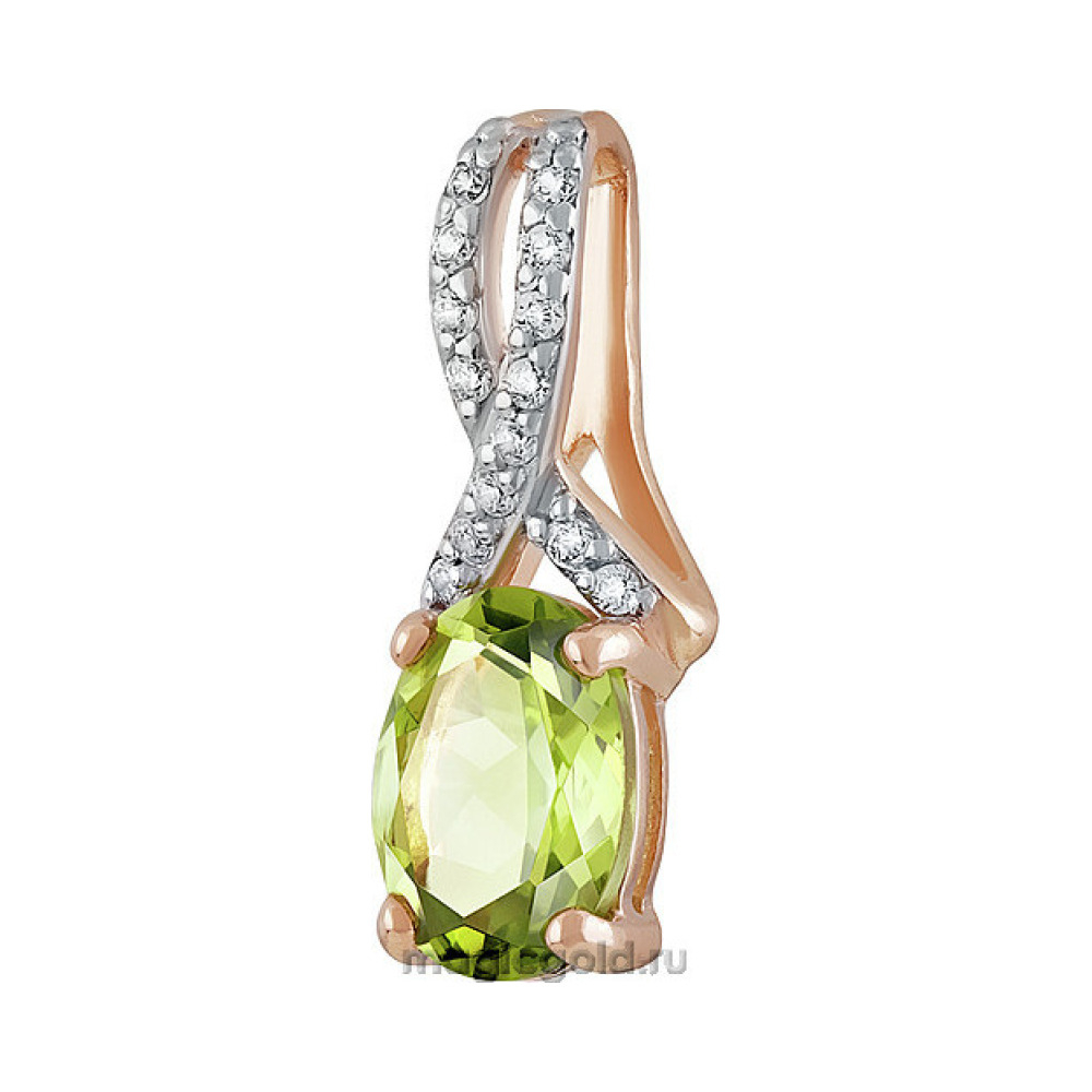 Золотая подвеска с хризолитом и фианитом № 139872