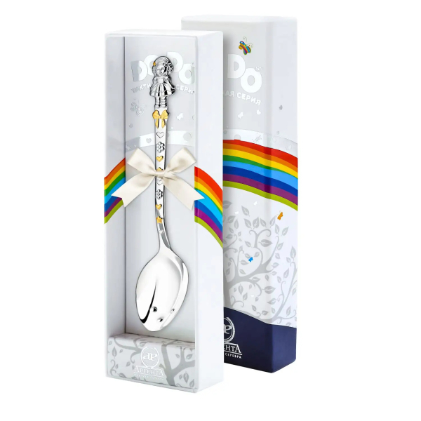 Ложка детская DODO Кукла с бантами с позолотой из серебра 925 пробы