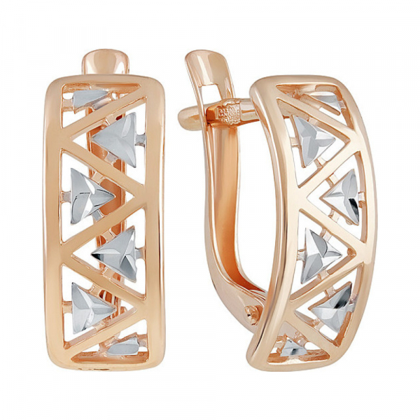 Золотые серьги без камня с алмазкой № 137918