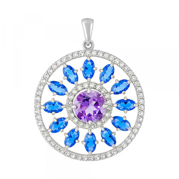 Серебряная подвеска с аметистом и фианитом № 132345