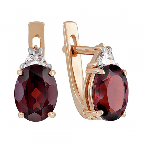 Золотые серьги с гранатом и фианитом № 135154