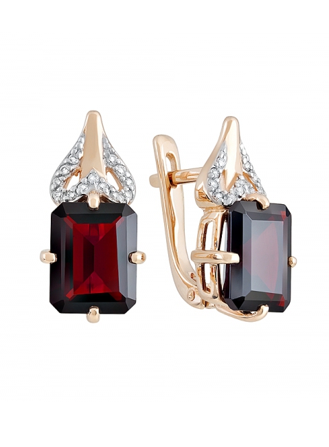 Золотые серьги с гранатом и фианитом № 131908