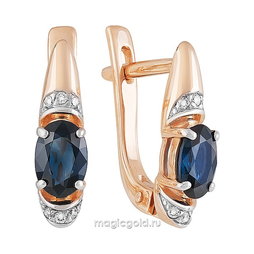 Золотые серьги с бриллиантом и сапфиром № 159127