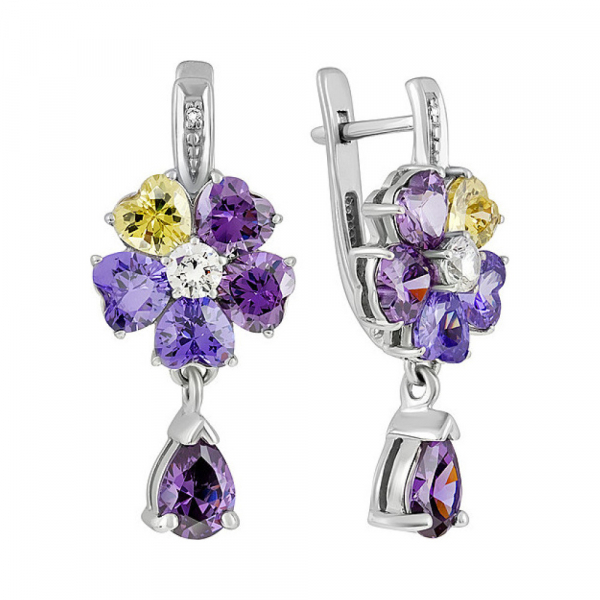 Серебряные серьги с фианитом № 134383