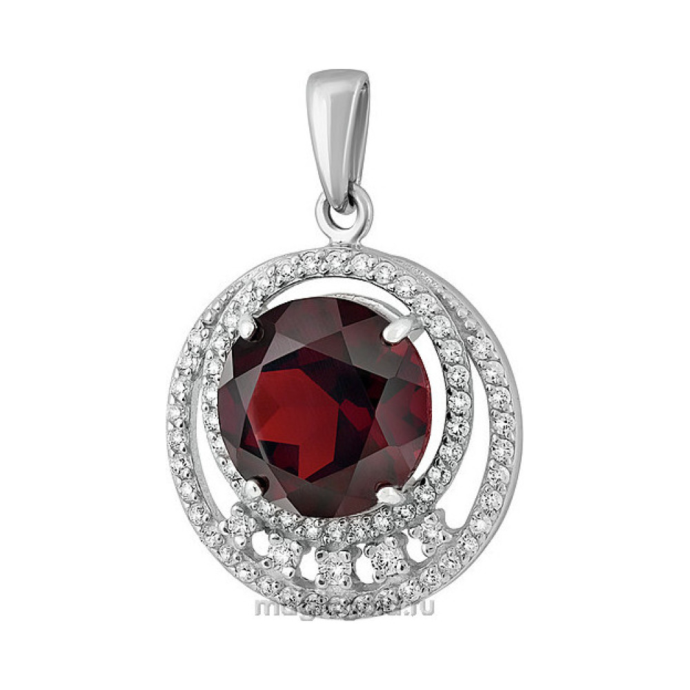 Серебряная подвеска с гранатом и фианитом № 134036