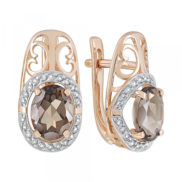 Золотые серьги с раухтопазом и фианитом № 126336