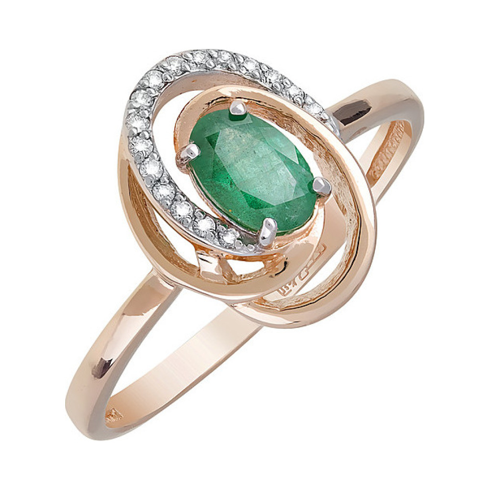 Золотое кольцо с бриллиантом и изумрудом № 120951