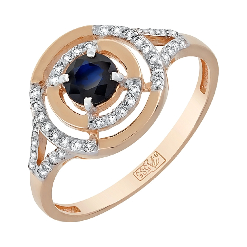 Золотое кольцо с бриллиантом и сапфиром № 119116