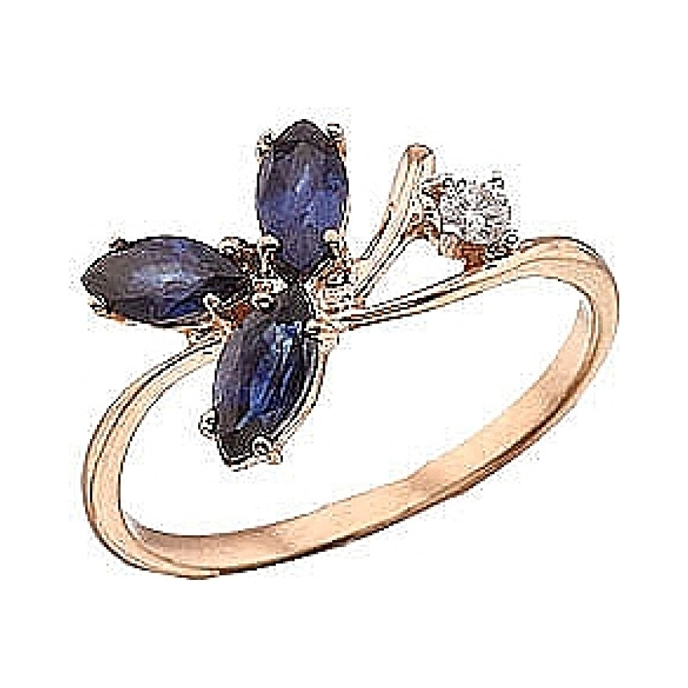 Золотое кольцо с бриллиантом и сапфиром № 39440