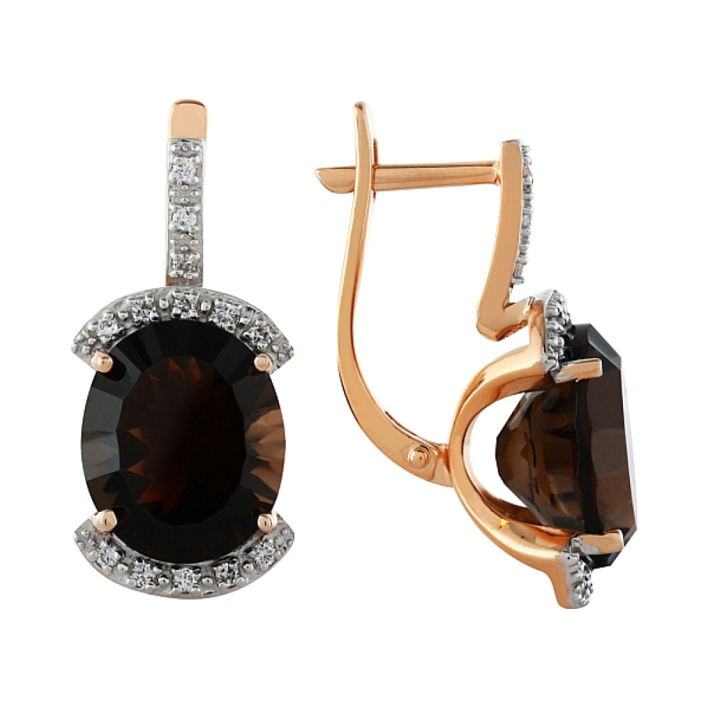 Золотые серьги с раухтопазом и фианитом № 97012