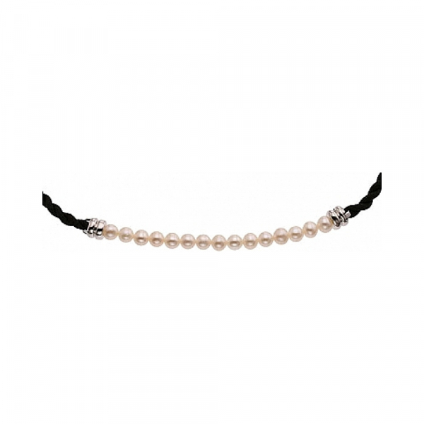 Серебряное колье с имитацией жемчуга № 30736