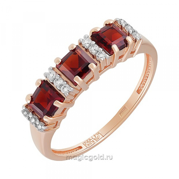 Золотое кольцо с гранатом и фианитом № 141832