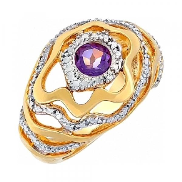  кольцо с аметистом, фианитом и золот. покр. № 108314