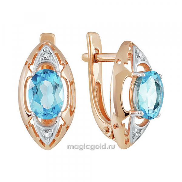 Золотые серьги с топазом и фианитом № 139077