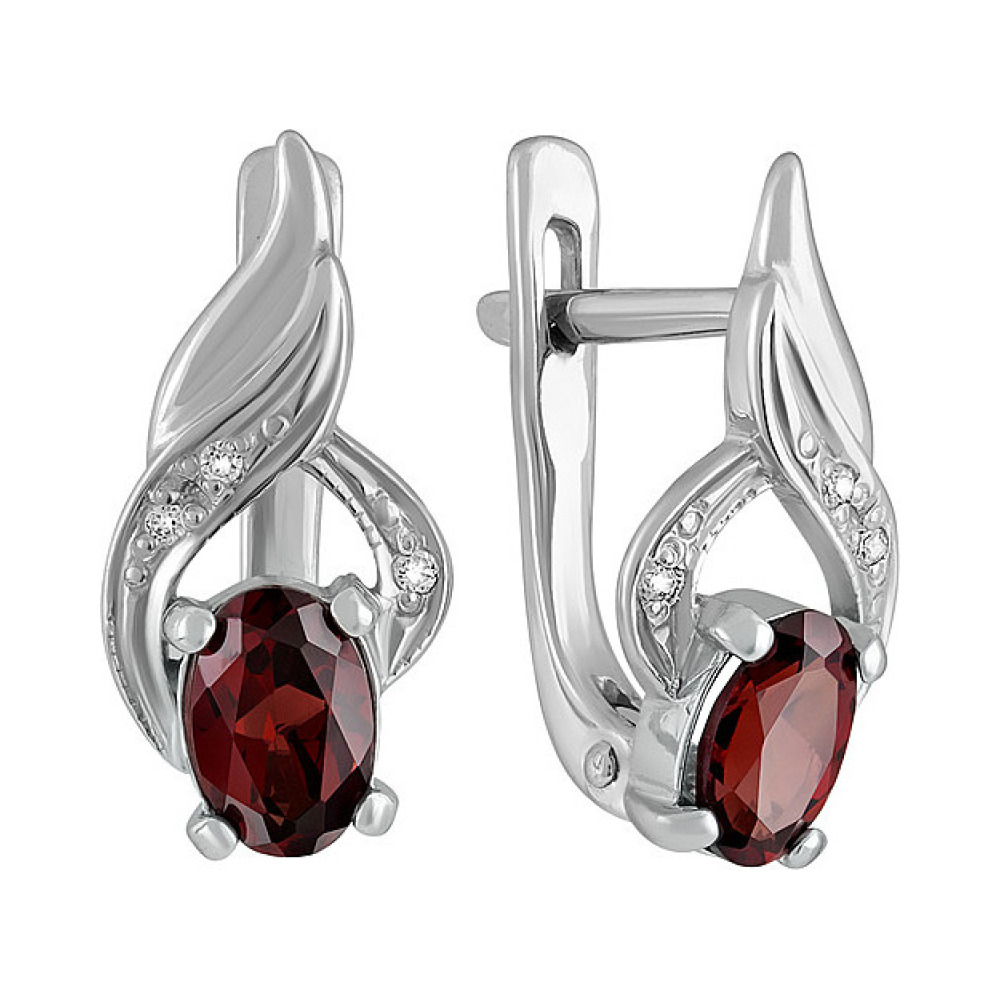 Серебряные серьги с гранатом и фианитом № 132764