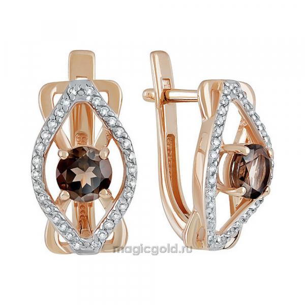 Золотые серьги с раухтопазом и фианитом № 134864