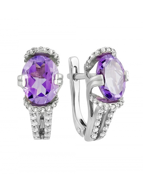 Серебряные серьги с аметистом и фианитом № 123304