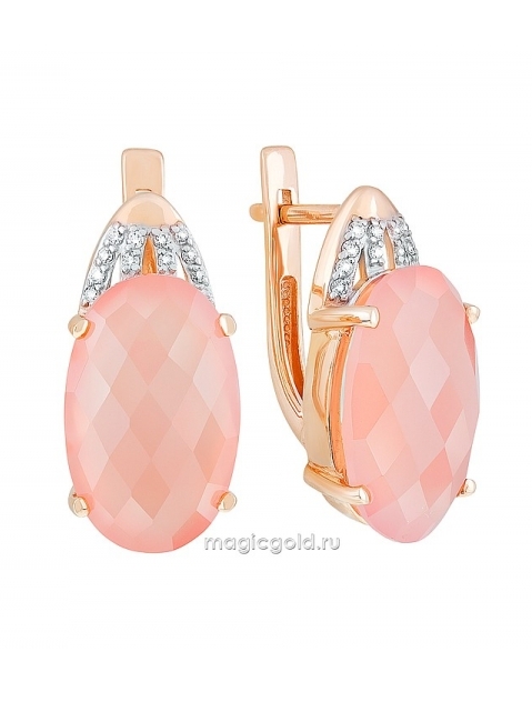 Золотые серьги с розовым ониксом и фианитом № 127726