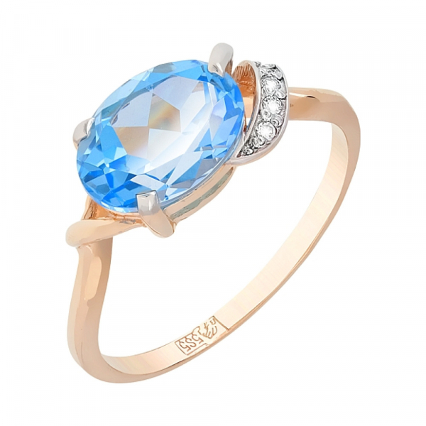 Золотое кольцо с топазом и фианитами № 84868
