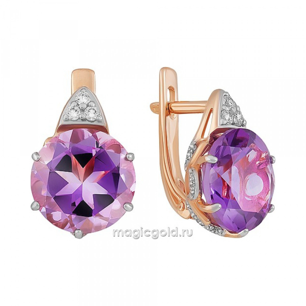 Золотые серьги с аметистом и фианитом № 164397