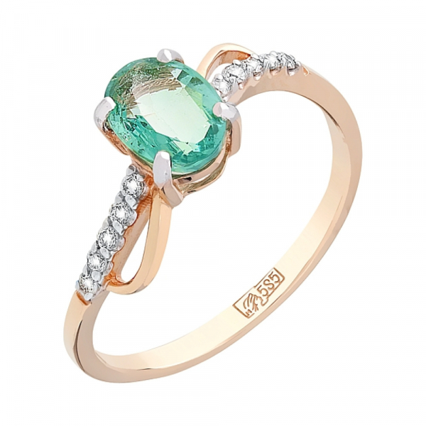 Золотое кольцо с бриллиантом и изумрудом № 102800