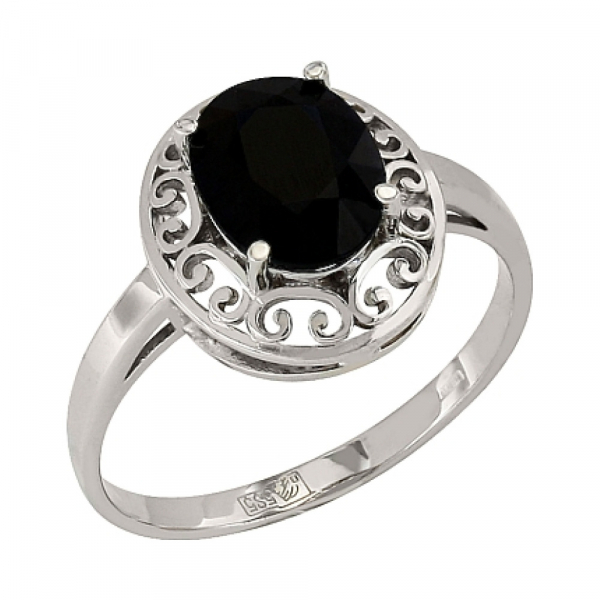 Золотое кольцо с чер. сапфиром № 75524