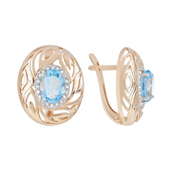 Золотые серьги с топазом и фианитом № 119968
