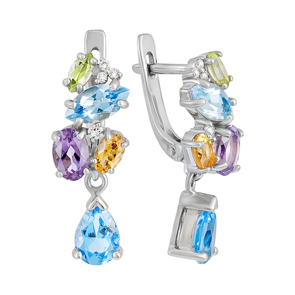 Серебряные серьги с полудрагоценными вставками и фианитом № 131483